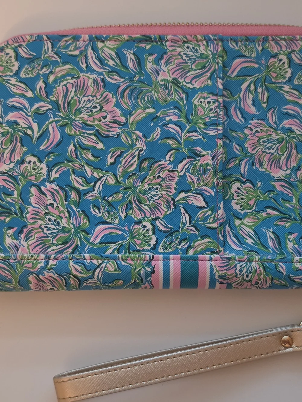 Lilly Pulitzer Blue Pink Floral Zip Wristlet